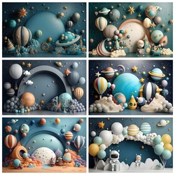 Outer Space Universe Boy Girl Photography Backdrop Astronaut Planet Baby 1st Birthday Party Cake Smash Photo Background Studio