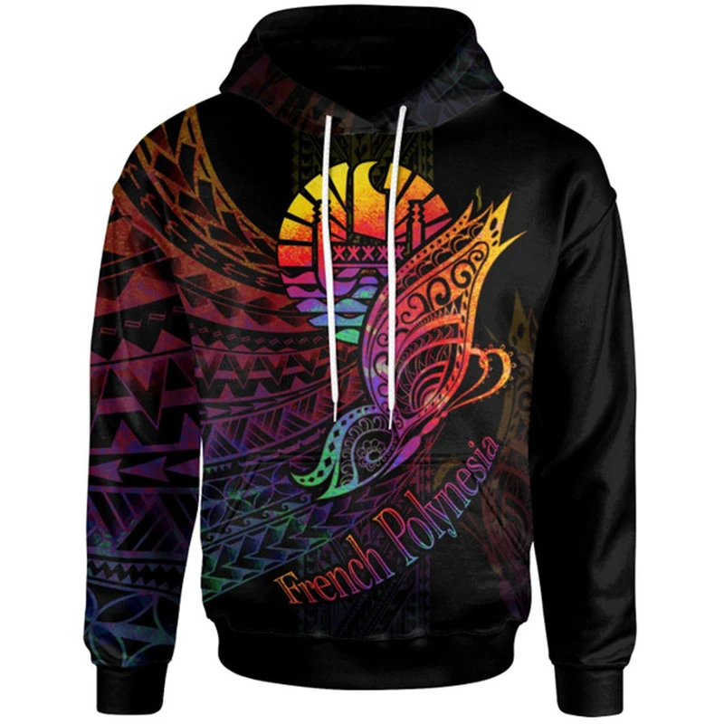 French Polynesia Tahiti Flag Hoodies Tribal Men 3D Printing Turtle Tattoo Sweatshirts Tops Unisex Casual Sportswear Y2k Clothes