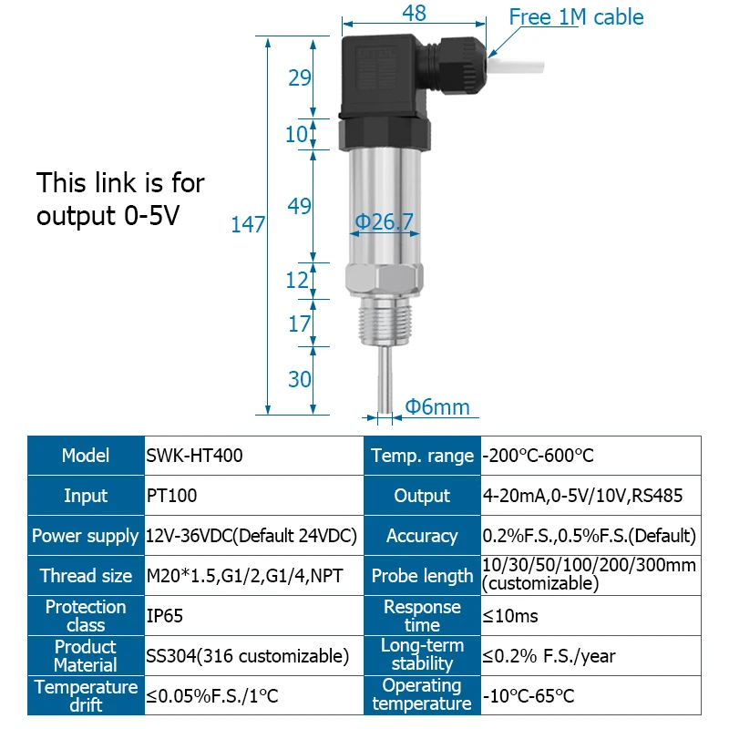 Hirschmann Temperature Transmitter PT100 Thermistor Temperature Transducer 0-5V Output 24VDC Intelligen RTD Temperature Sensor