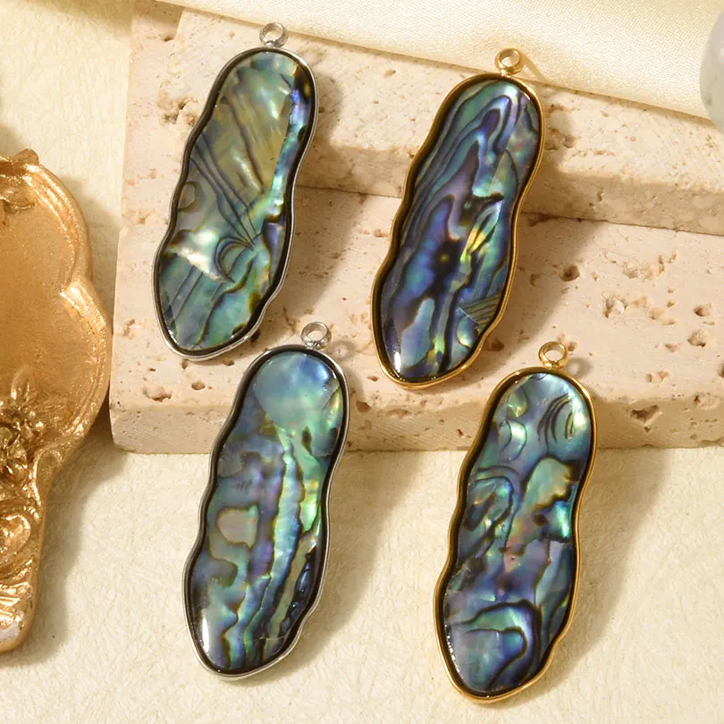 3pcs Abalone Shell Charm Round Rectangle Pendants