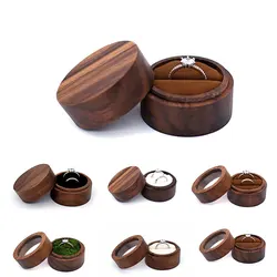 Wood Wedding Ring Case Box Natural Walnut Wooden Jewelry Display Box Organizer Earring Rings Holder Gift Packaging Boxes