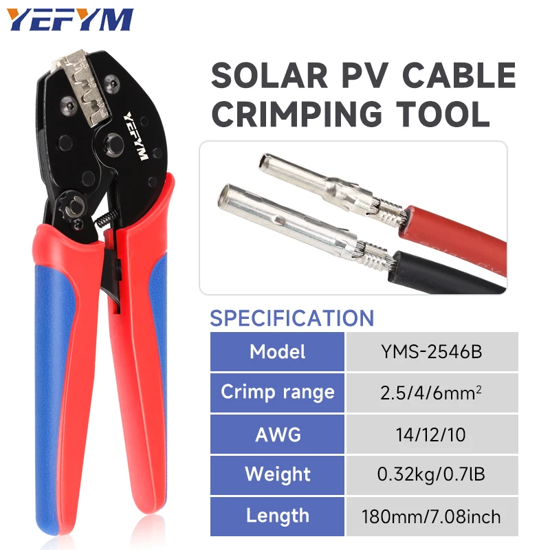 Crimping Mini Pliers YMS For MC2.5/4/6 Solar Connectors, Photovoltaic New Energy Terminals Ratchet Wire Tools YMS-2546B 2.5-6mm²