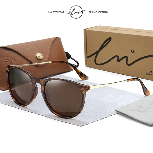 Imagen 1 del producto LM, gafas de sol Vintage con montura de leopardo para mujer, gafas de sol polarizadas a la moda para hombre, gafas clásicas para viajes, conducción segura, gafas UV400
