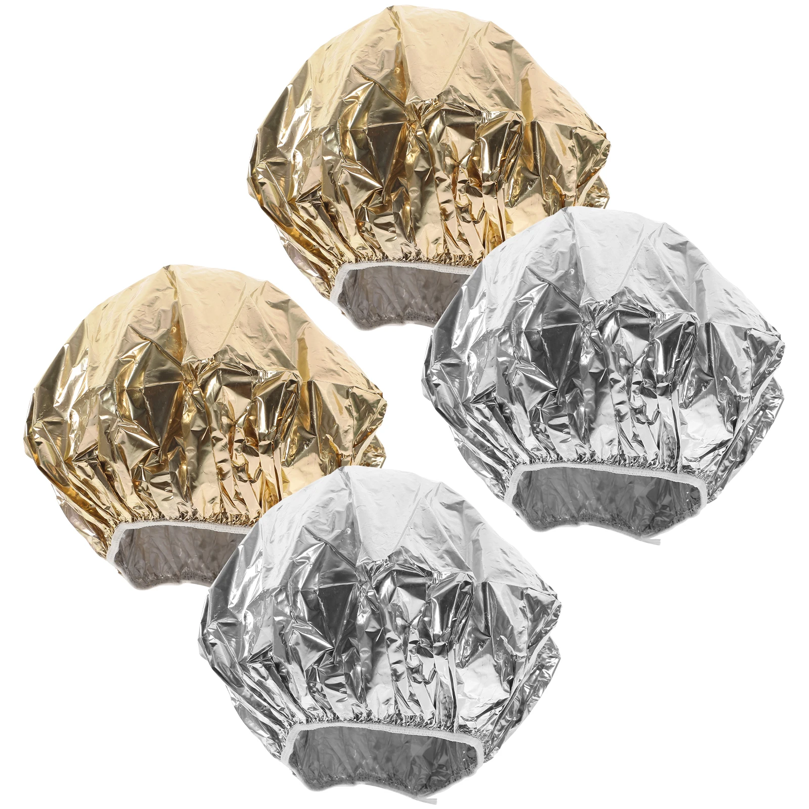 

4Pcs Deep Conditioning Aluminum Foil Hair Processing Hat Heat Insulation Cap Elastic Band Reusable Spa Salon Shower Treatment