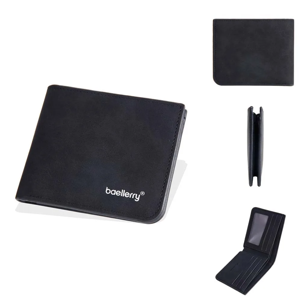 Kurze Geldbörse aus PU-Leder für Herren, multifunktional, Ausweishalter, 2-fache Geldbörsen, Kreditkartenetui, einfarbig, kleine Taschengeldbörse