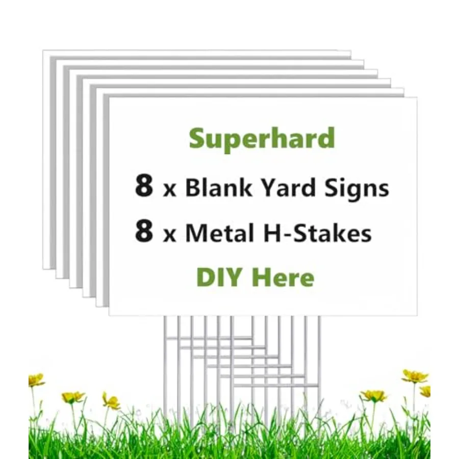 Paquete de 8 Letreros Blancos para Jardín de 17 x 12 Pulgadas con Estacas, Letreros de Plástico Corrugado Resistentes a la Intemperie, Letreros Blancos para Césped para Alquiler en Exteriores