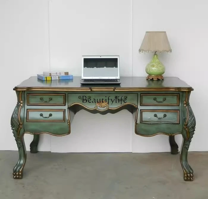 

European American Country Desk Mediterranean Antique Painted Furniture retro Writing Desk