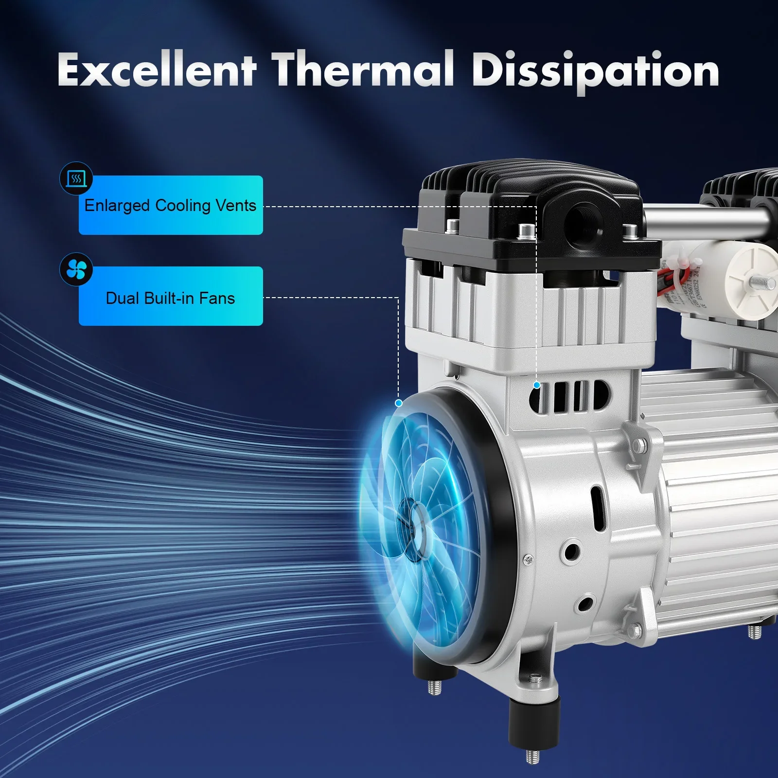 7CFM stille luchtcompressorkop voor industrieel gebruik, 1100 W olievrije vacuümpomp, kleine membraanmutepomp 200 l / min, 116 PSI