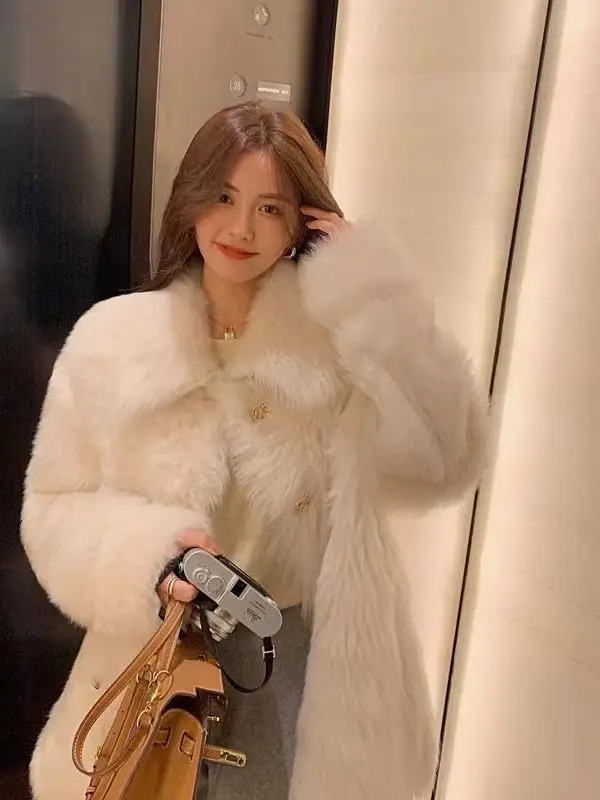 

Новейшая женская шуба из меха 2025 года, осенне-зимняя, теплая, из хлопкового плюша, в корейском стиле, свободного кроя, индивидуальный дизайн, женская верхняя одежда, длинный рукав.
