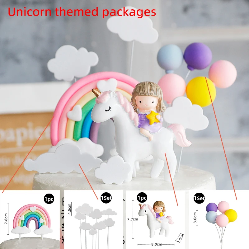 Einhorn-Kuchenaufsatz, Mädchen-Geburtstagsparty-Dekoration, bunter Regenbogen, für Kinder, ein Jahr, Partyzubehör, Babyparty-Dekoration, Mädchen, 16. – Detail 5