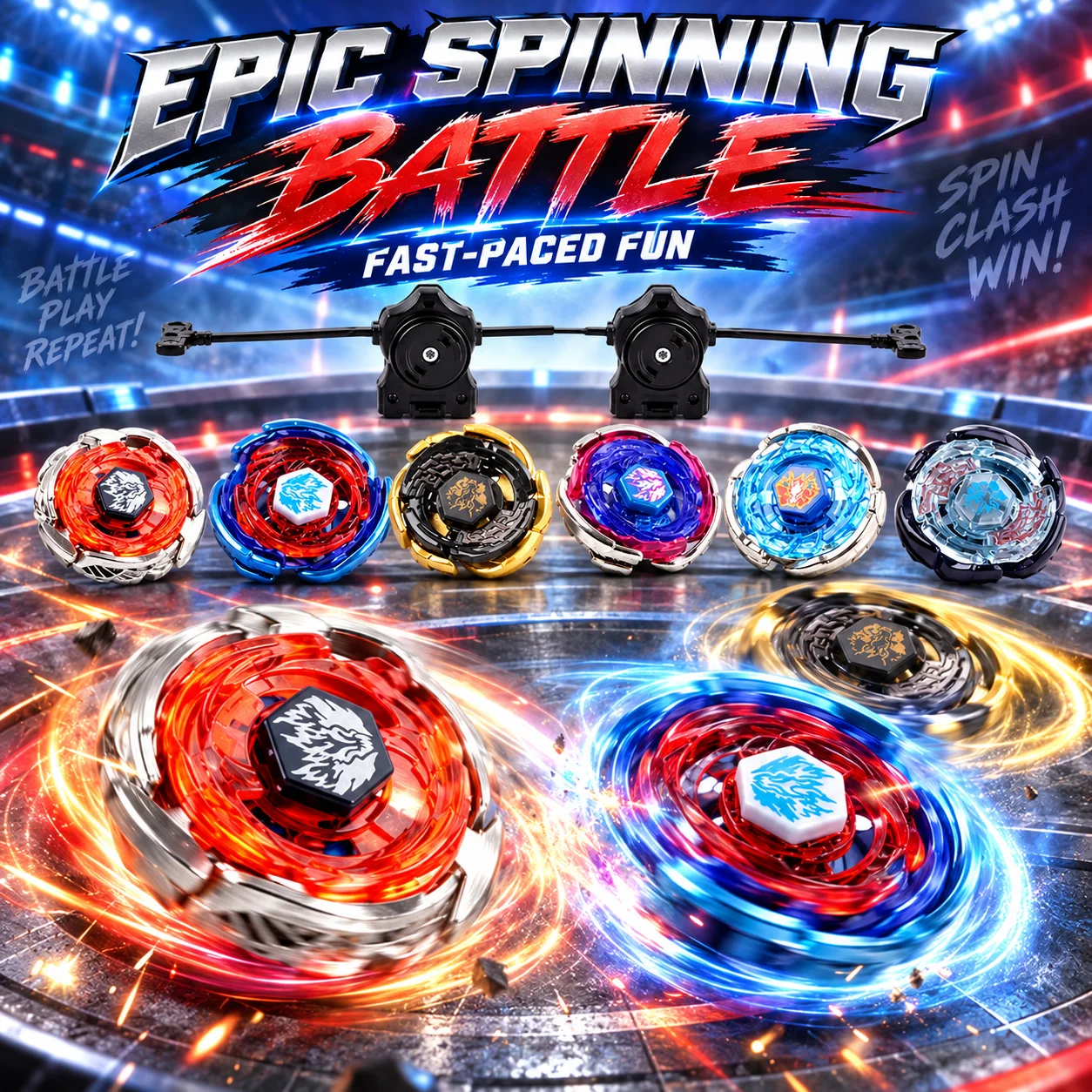6PCS Metal Spinning Battle Tops Set with 2 Launchers, High-Speed Gyro Fighting Toys, Colorful Collectible Battle Game Gift