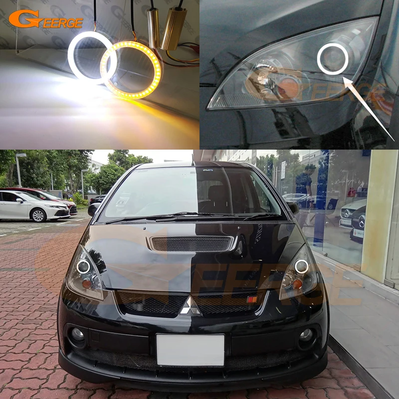For Mitsubishi Colt 2006 2007 2008 Ultra Bright A/W Switchback Day Light Turn Signal SMD LED Angel Eyes Kit Halo Rings