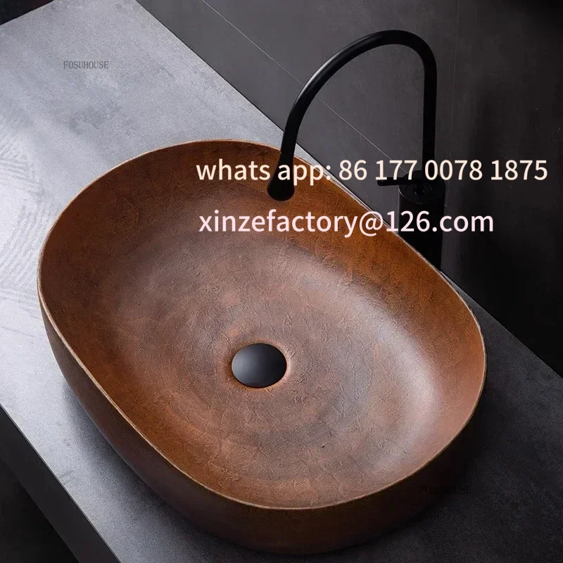 

Customizable American Retro Sinks for Toilets Art Ceramic Oval Single Hole Basin Creative Minimalist Commercial Bathroom Sink