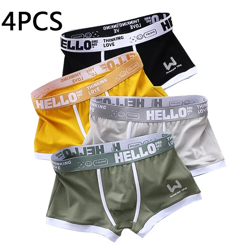 Calzoncillos bóxer de algodón para hombre, ropa interior Sexy convexa en U, transpirable, de talla grande, lote de 4 unidades