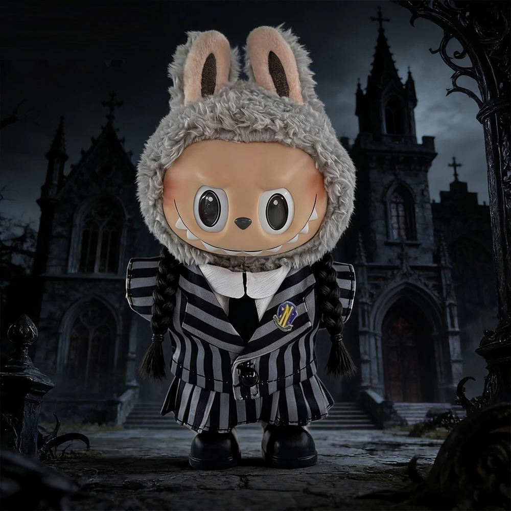 Poppenkleding voor Labubu 3.0 Cartoon Schooluniform Rollenspel Vinyl Pluche Poppenkleding Accessoires Mode Westerse TV-outfits