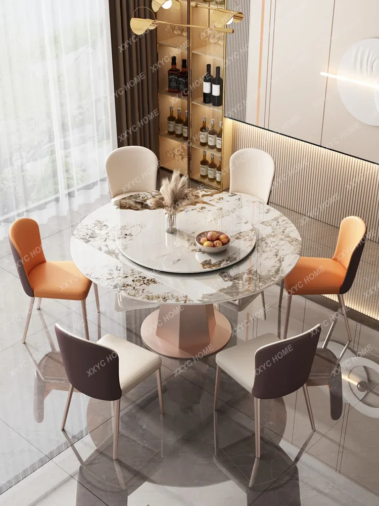 

Italian Stone Plate Dining Table Modern Simple Rotating Retractable Square and round Dual-Use Small Apartment Home