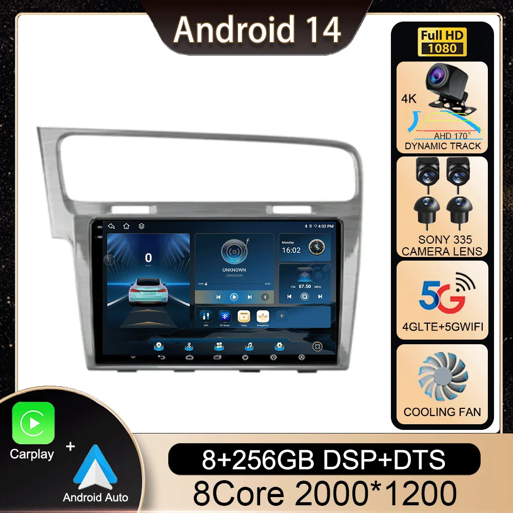 

Для Volkswagen VW Golf 7 MK7 GTI 2011-2021 Автомобильный радиоприемник Carplay HD Мультимедиа Android 14 Авто Qualcomm GPS Стерео Видеоплеер 2din