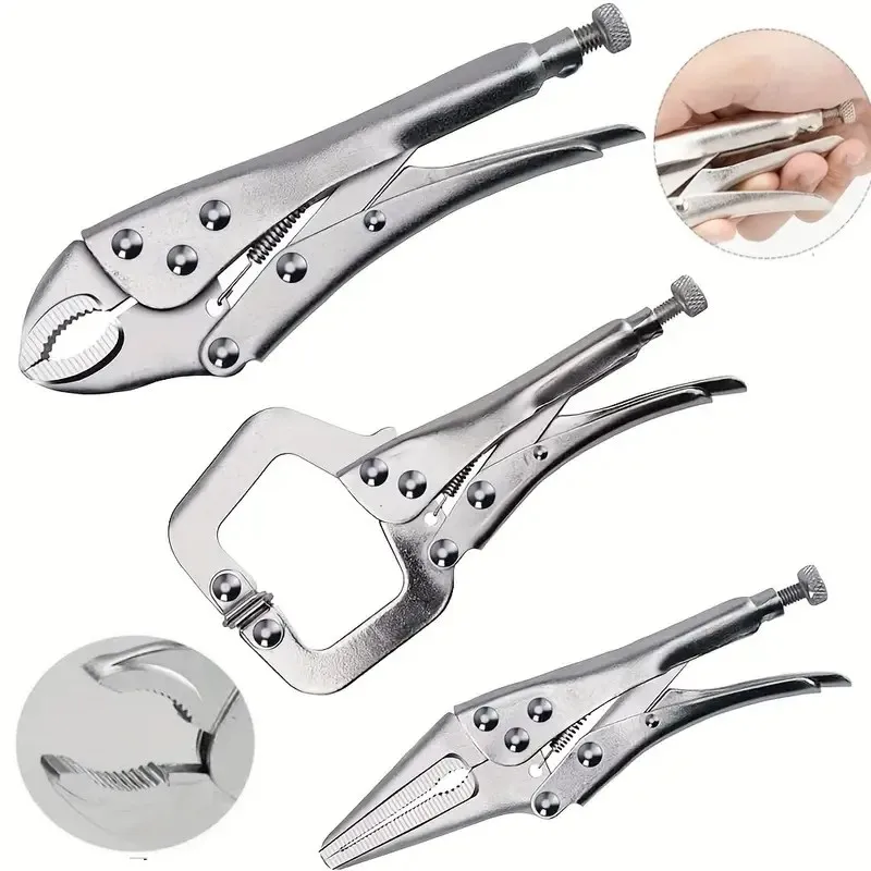 

3Pcs Locking Pliers Industry Vise High Torque Fixed Clamping Hand Tools Long Nose Locking /Curved Jaw /C-clamp Locking Pliers