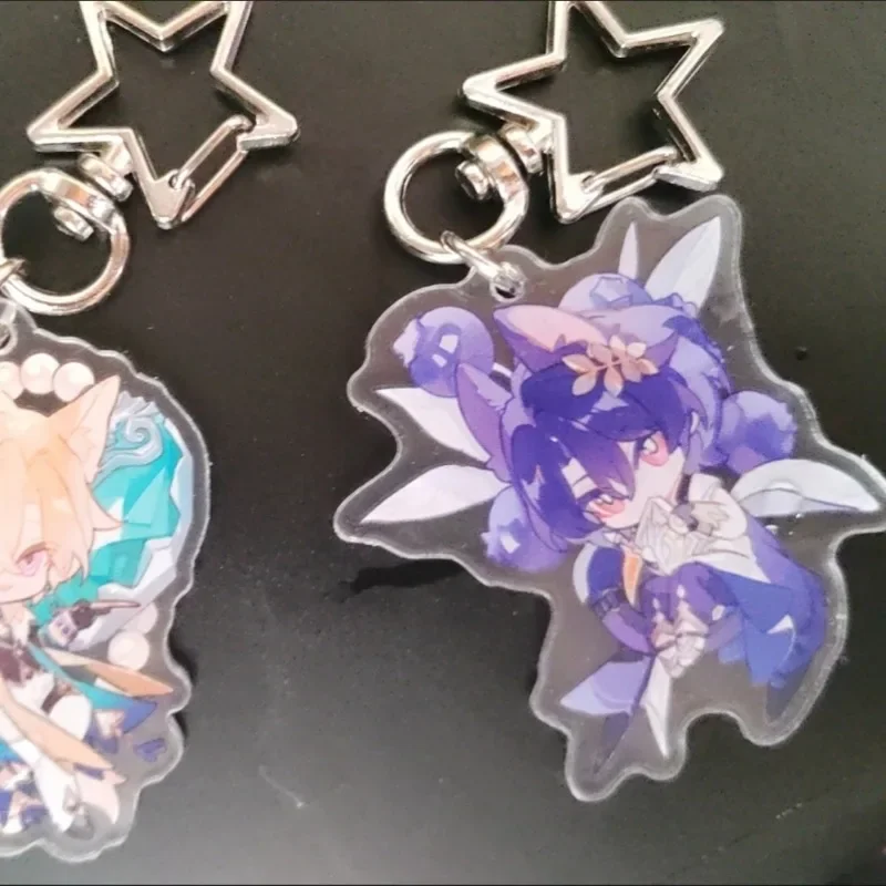 Anime Honkai:Star Rail Fox Ears Acrylic Keychain for Accessories Aventurine Dr.Ratio Cute Pendant Key Chain Ring Jewelry Gifts