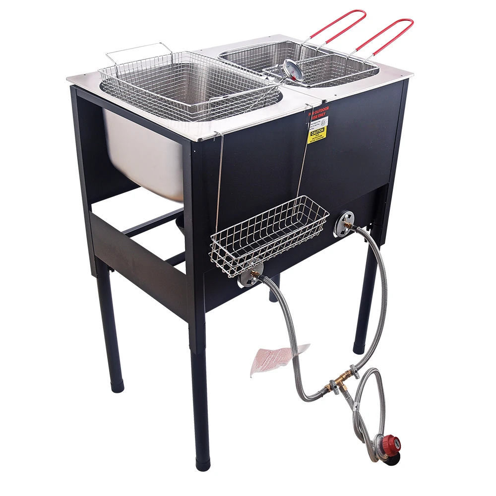 Commercial High Pressure Gas Deep Fryer With Perforated Basket Adjustable Legs For Outdoor Food Stall Cooking Tools