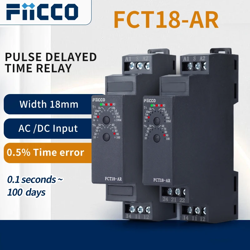 

FCT18-AR Din Rail Mounting NPN/PNP Controled Pulse On-delayed Timer Relay Replacement for DH48S Time Relay For Control Panels