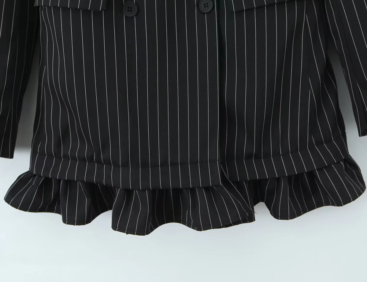 ZERAINS أزياء نسائية جديدة على الطراز الأوروبي والأمريكي، بدلة مخططة بسيطة بحاشية مكشكشة مزدوجة الصدر #4