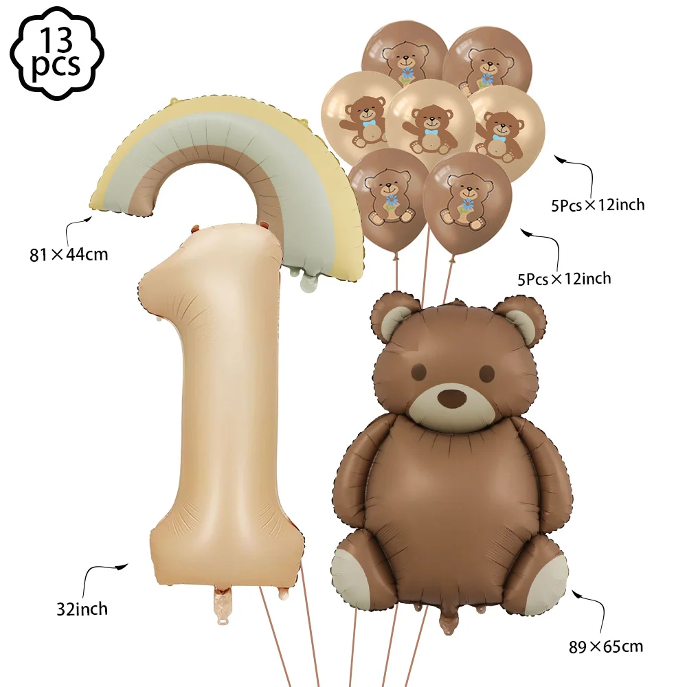 Brown Teddy Bear Balloon Number Heart Balloon set kids Birthday Party Decoration balloon wedding welcome Baby Party decoration