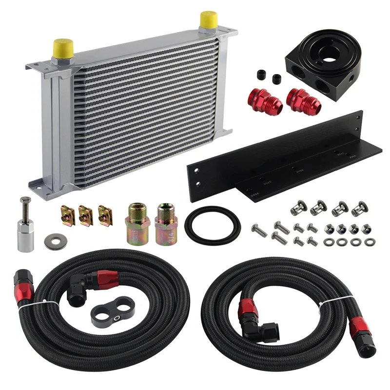 Fits for Nissan Fairlady 22 Row Bolt On Oil Cooler Kit 350Z Z33 03-08 3.5L / 370Z Z34 09-17 3.7L VQ35 VQ37 Silver/Black