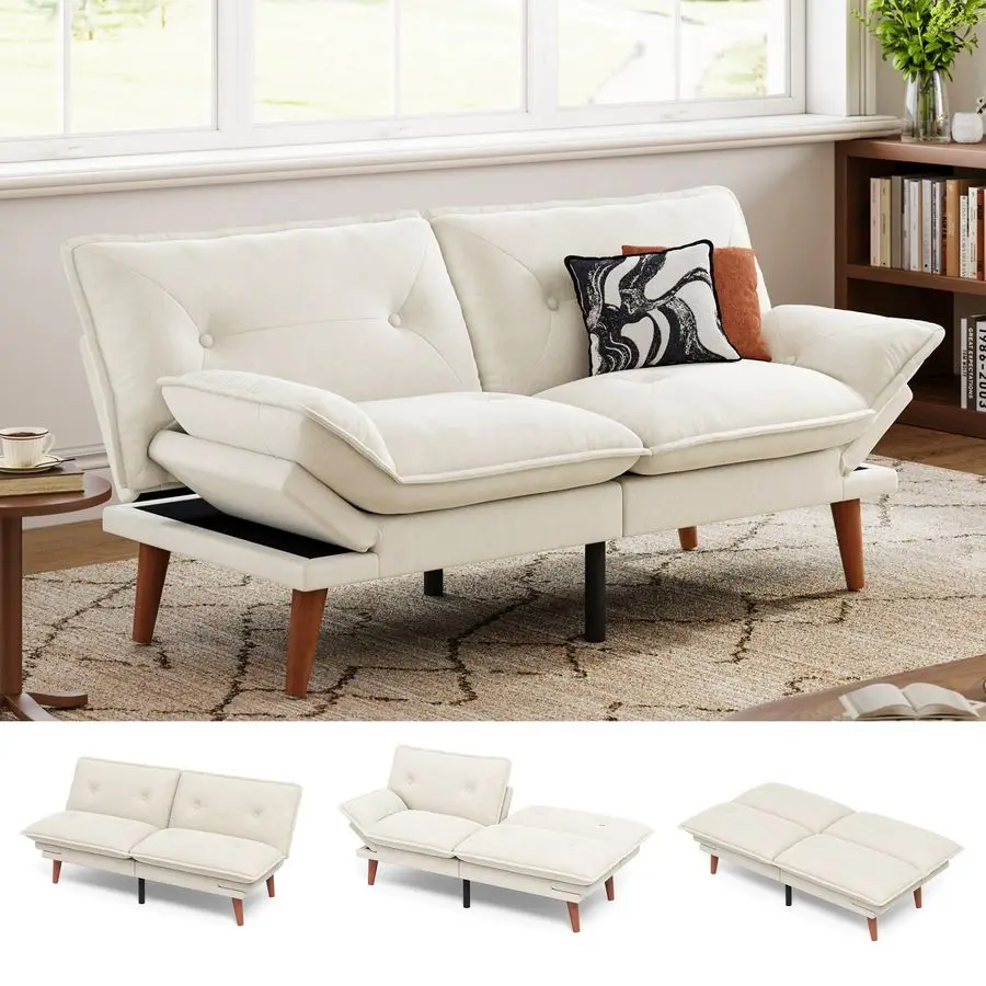 

HOME Futon Sofa Bed, 70 Chenille Futon Couch with Adjustable Backrest Armrest, 3 in 1 Convertible Comfy Loveseat Sleeper Sofa B