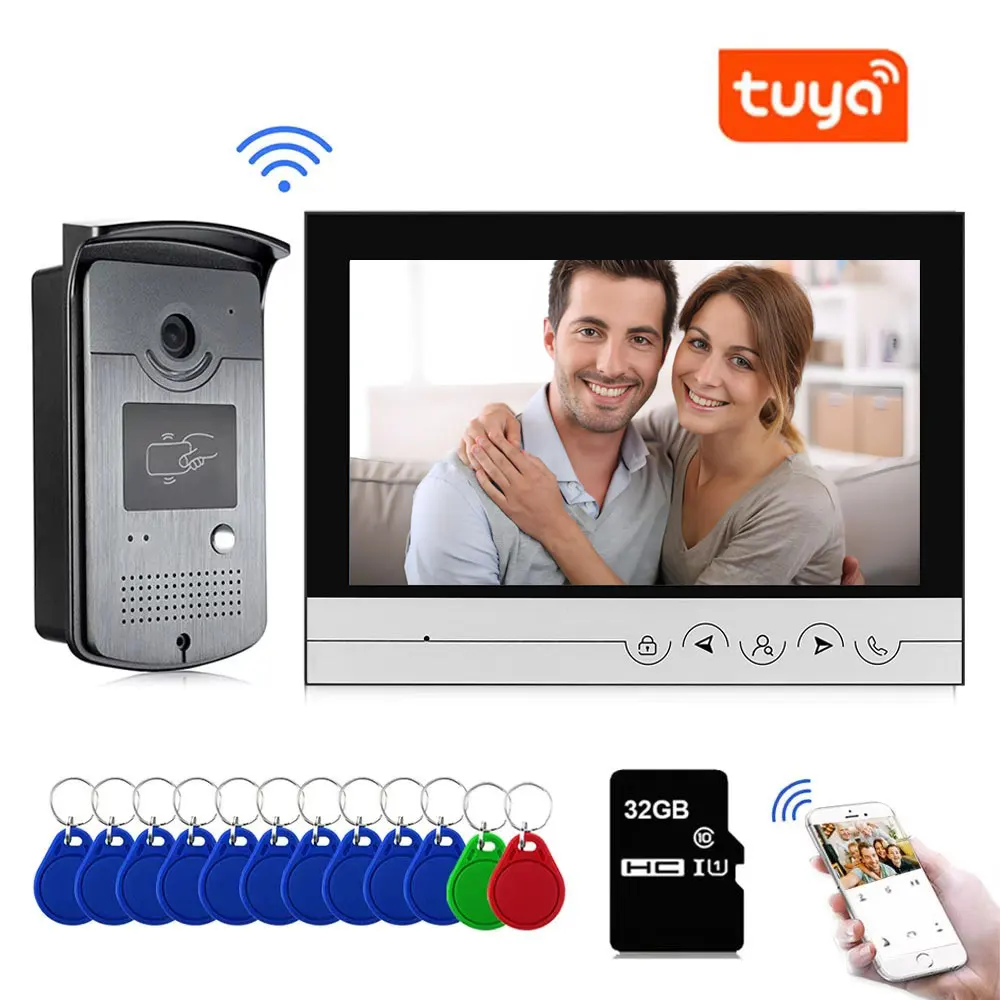9 Inch Tuya Monitor Smart WiFi Video Doorbell Doorphone with RFID Access Camera Video Door Phone Intercom System Support TF Card
