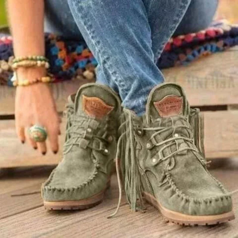 Women\'s Boots Tassel Style Womens Vulcanized Shoes Retro Boots Fashion Female Shoes Platform Ankle Boots Suede Botas De Mujer