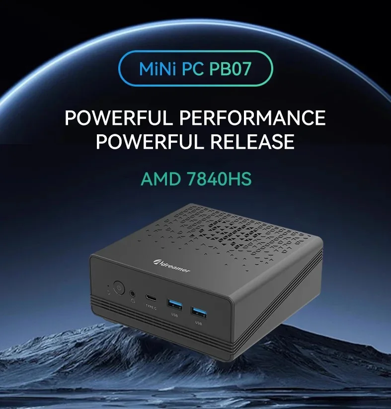 Adreamer Mini PC AMD Ryzen 7 7840HS 16G 1T DDR5 4800MHZ M.2 PCIE 4.0 SSD Windows 11 Home For Desktop Gaming Noiseless
