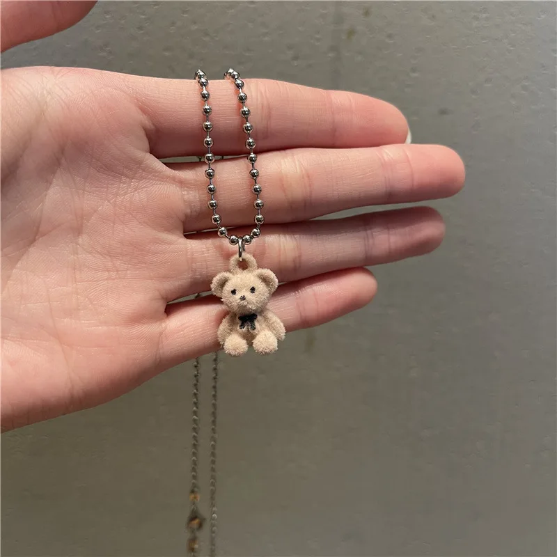 2023 Trendy Flocking Bear Pendant Necklaces For Women Men Couple Lovers Popular Animal Pendant Necklace Fashion Jewelry Gifts