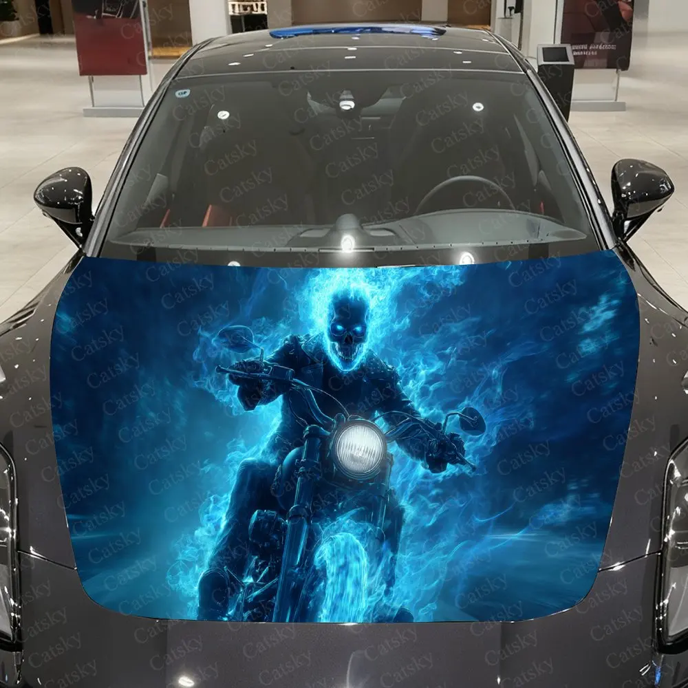 

Dark Realm Blazing Ride Car Vinyl Wrap, PVC Waterproof Car Hood Sticker, Self-Adhesive Scratch-Resistant Stickers