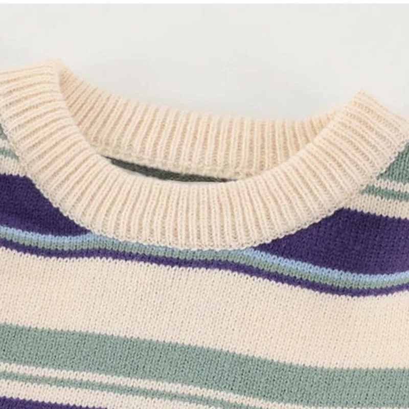 Japanese Patchwork Striped Sweater Men Knitwears 2023 New Winter Retro Vintage Harajuku Pullover Knit Embroidery Knitted Sweater