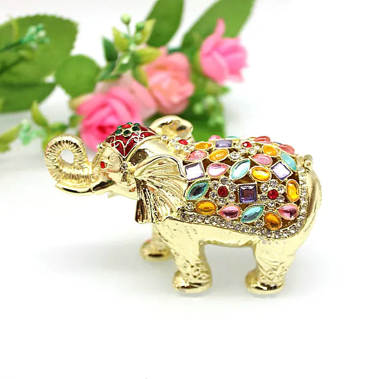 Souvenir enamel craftsmanship inlaid with diamonds, elephant decorative ornaments, alloy creative tabletop small ornaments