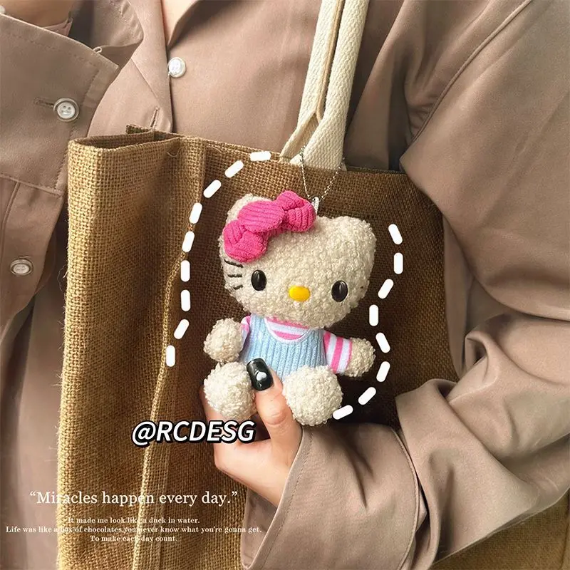 Hello Kitty Keychain Sanrio Accessories Plush toys kawaii kt Love Buckle Plush Doll Toys Fashion Bag Pendant Hanging for Gifts