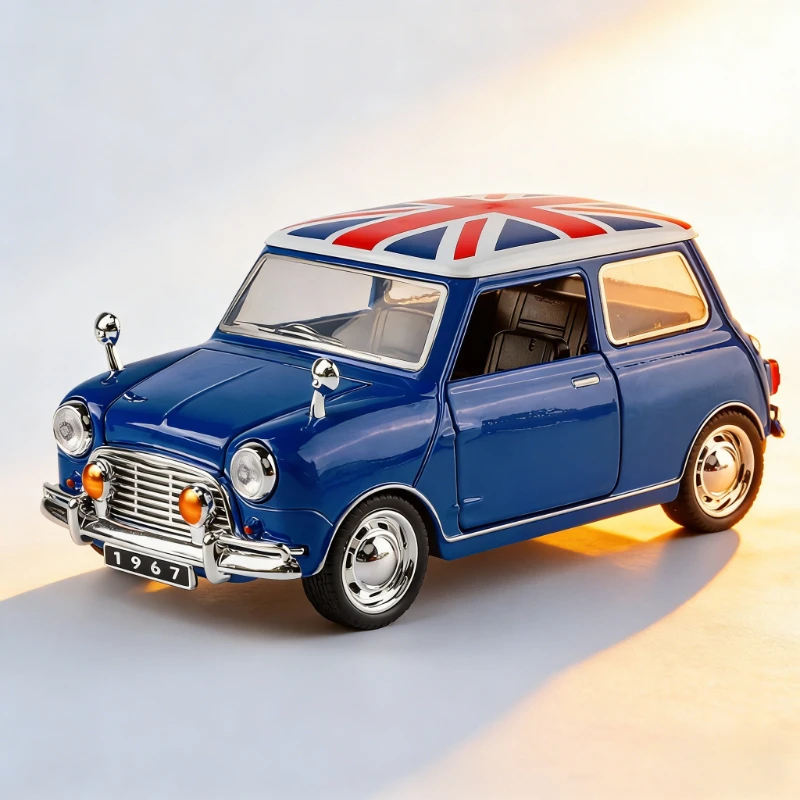 

Simulation1:32 scale British wind MINI Jeep alloy model creative personality ornament with sound light can open the door toy car