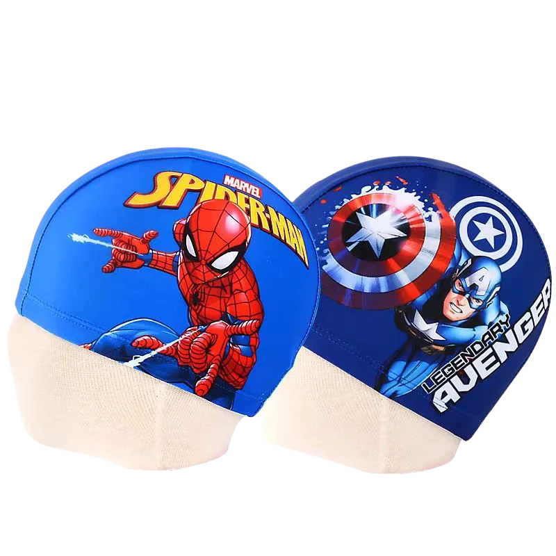 Marvel Avengers Children Swimming Hat Anime High Elastic Waterproof Fabric Diving Hat Soft Ear Protection Swimming Pool Hat Gift