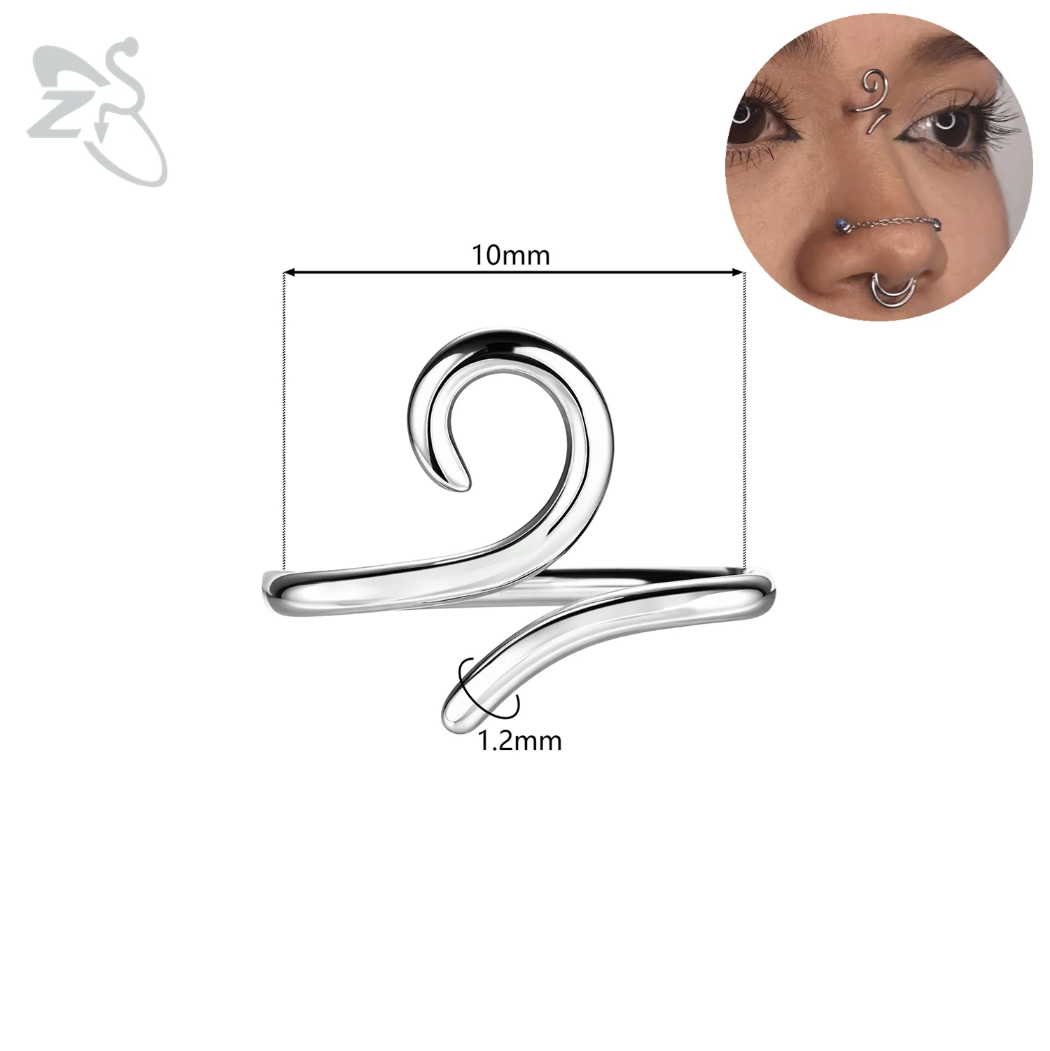 NONE ZS 1 STÜCK 16G 925 Sterling Silber Nasenstecker Damen Herren Hypoallergene Spirale Brücke Piercing Nasenloch Muschelpiercings 10/12/14/16 MM 10