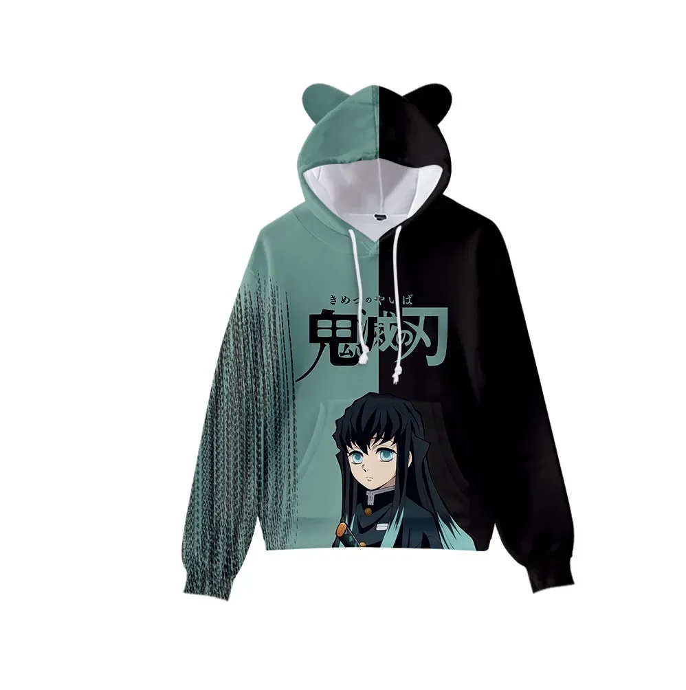 Japan Anime Demon Slayer Pullover Women Hoodie Cat Ears Cartoon Sweatshirt Teens Boys Girls Cosplay Costume Hoodies Sweatshirts