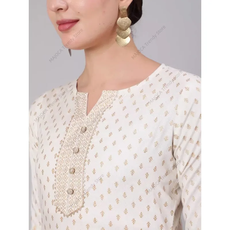 Women's Indian Ethnic Print 3-Piece Kurta Set Mid-Length Cotton Suit with Palazzo Dupatta - view 3