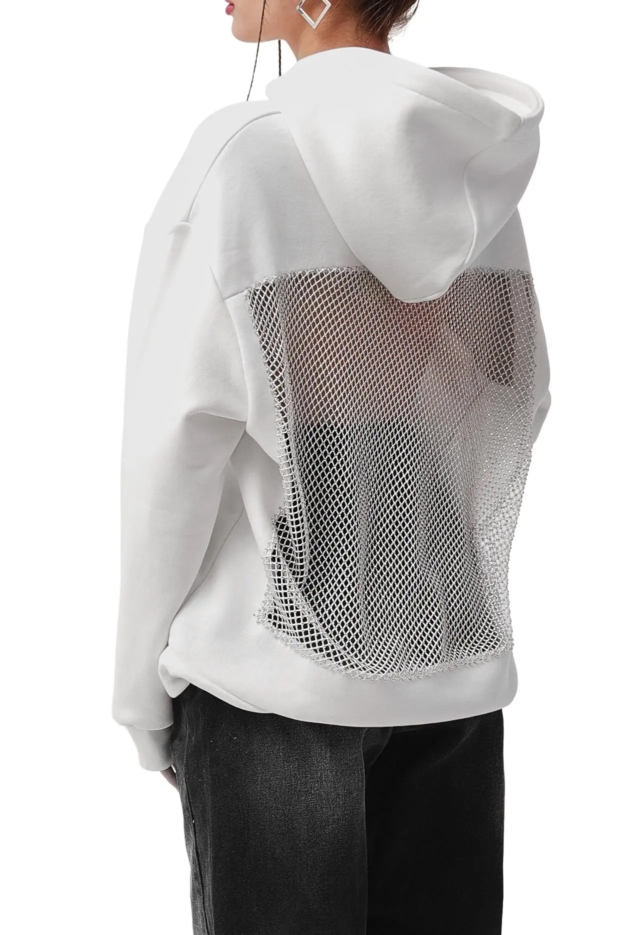 

American-style Hot Girl Trendy Casual Hooded Loose Long-sleeved Pullover with Unique Back Design and Mesh Upper Part