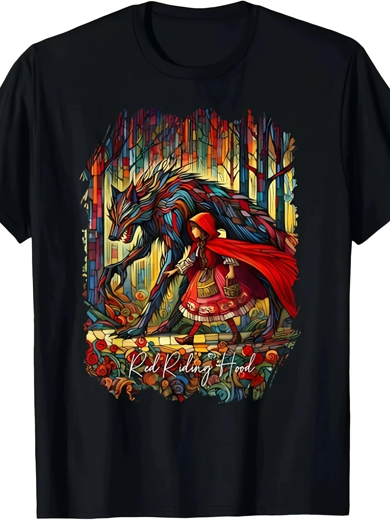 Red Riding Hood And The Wolf Expressionist Fairy Tale Dark Art Unisex TShirt Same Style for Men And Unisex Summer ShortSleeved Printed Crew Neck Slight Stretch Fabric Regular Fit VintageRetro Casual Crew Neck Printed T-Shirt