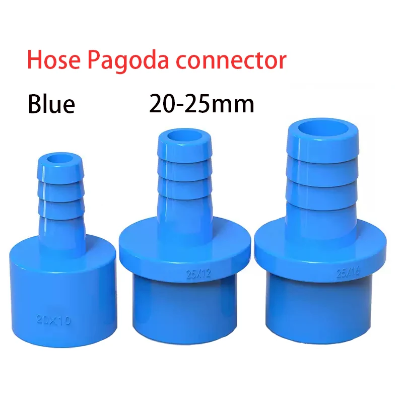 

1-10PC 20~25mm to 5/8/10/12/14/16/18/20mm Blue PVC Hose Quick Connector Hard Tube Plastic Pagoda Joint PVC Pipe Adapter Fittings