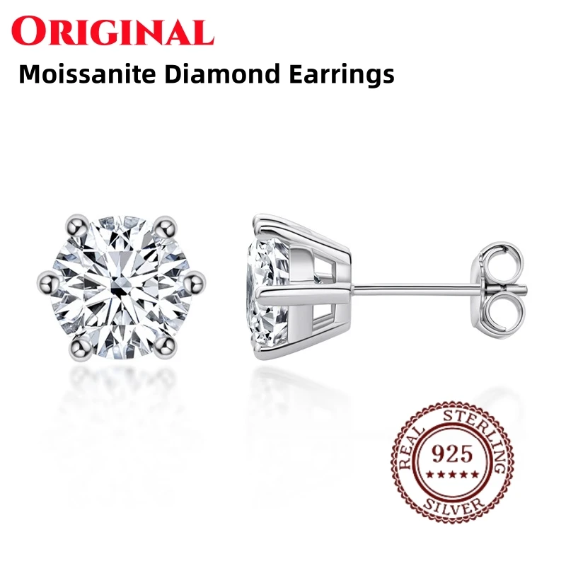 Anting-anting kancing Moissanite 2 karat asli untuk wanita kualitas tinggi 100% warna D perak murni S925 perhiasan pernikahan berkilau