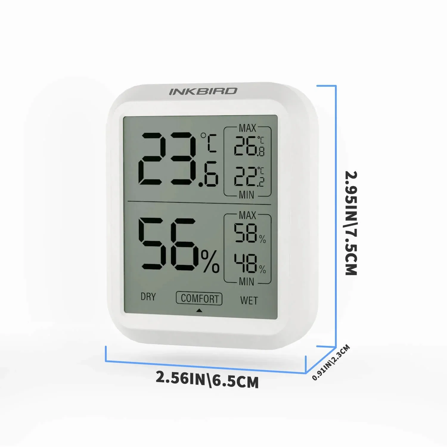 INKBIRD ITH-20 miernik temperatury i wilgotności ekran LCD cyfrowy termometr i higrometr z trzema stopniami dla jakości powietrza