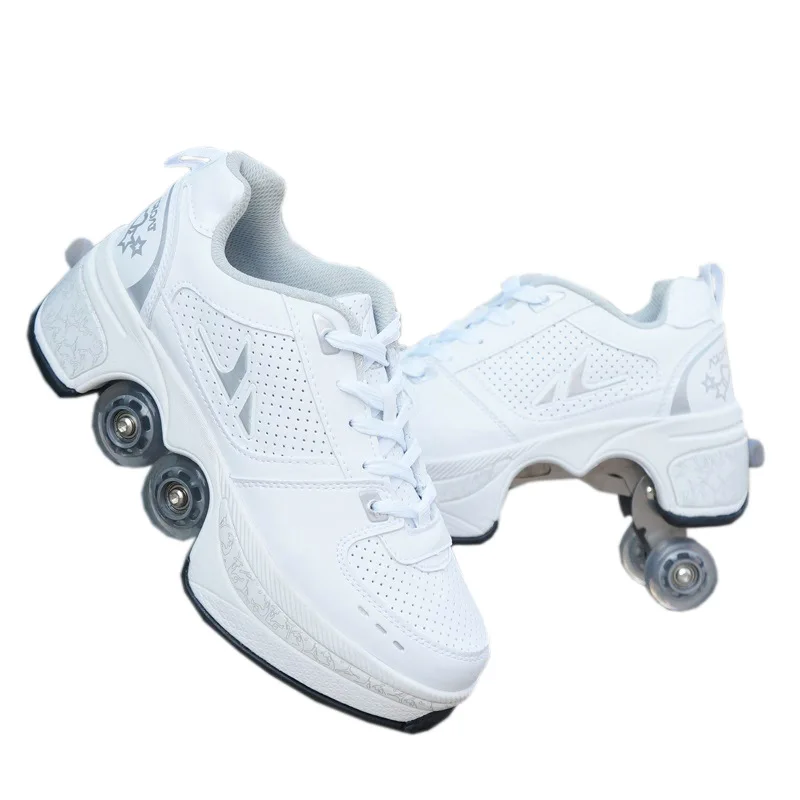 

Deformation Roller Shoes Parkour Wheel Shoes 4 Wheels Rounds Of Running Shoes Roller Skates Shoes for Unisex Kids Skating Shoes