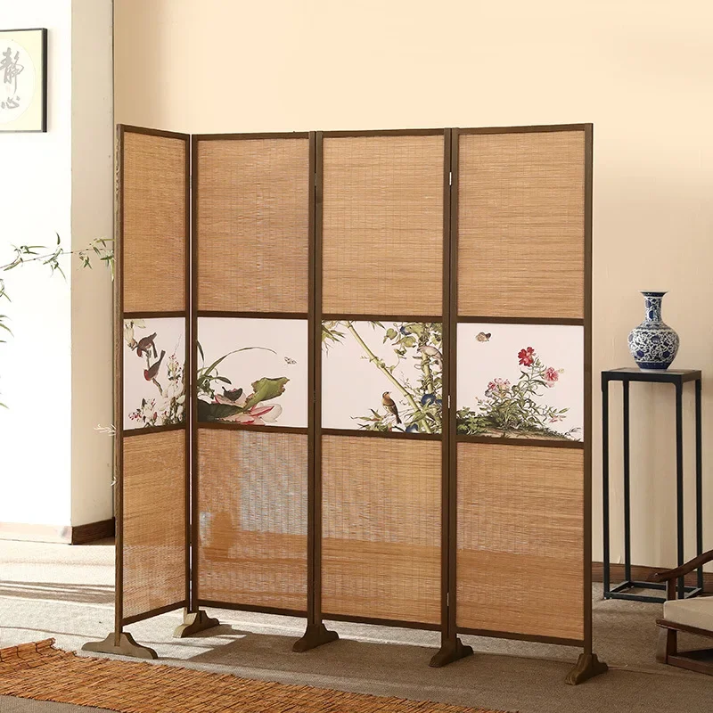 New Chinese screen partition folding door old entrance indoor living room barrier solid wood bamboo mobile simple folding screen