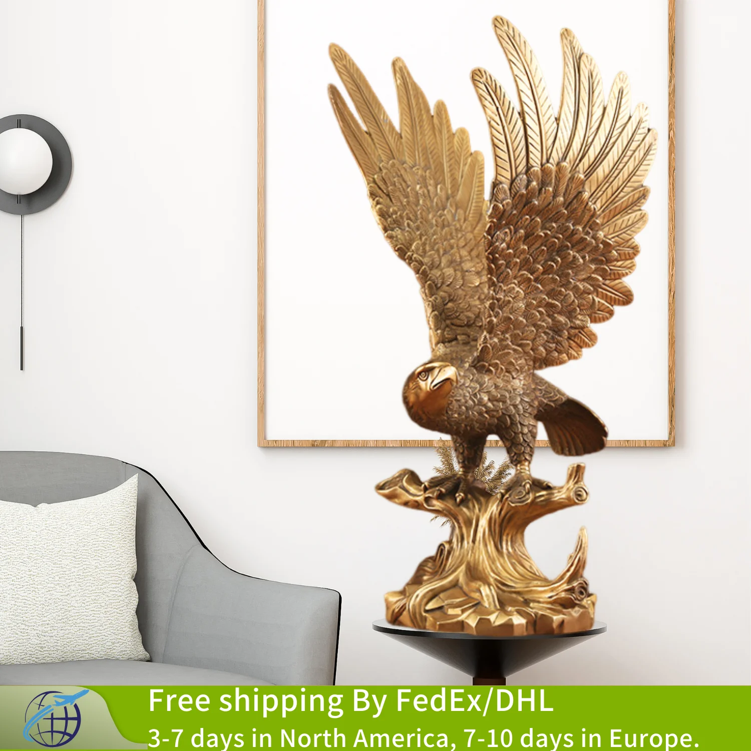 

58cm Bronze Eagle Statue Bronze Eagle Sculpture Flying Eagle Animal Bronze Art Figurine For Home Decoration Large Ornament Gifts